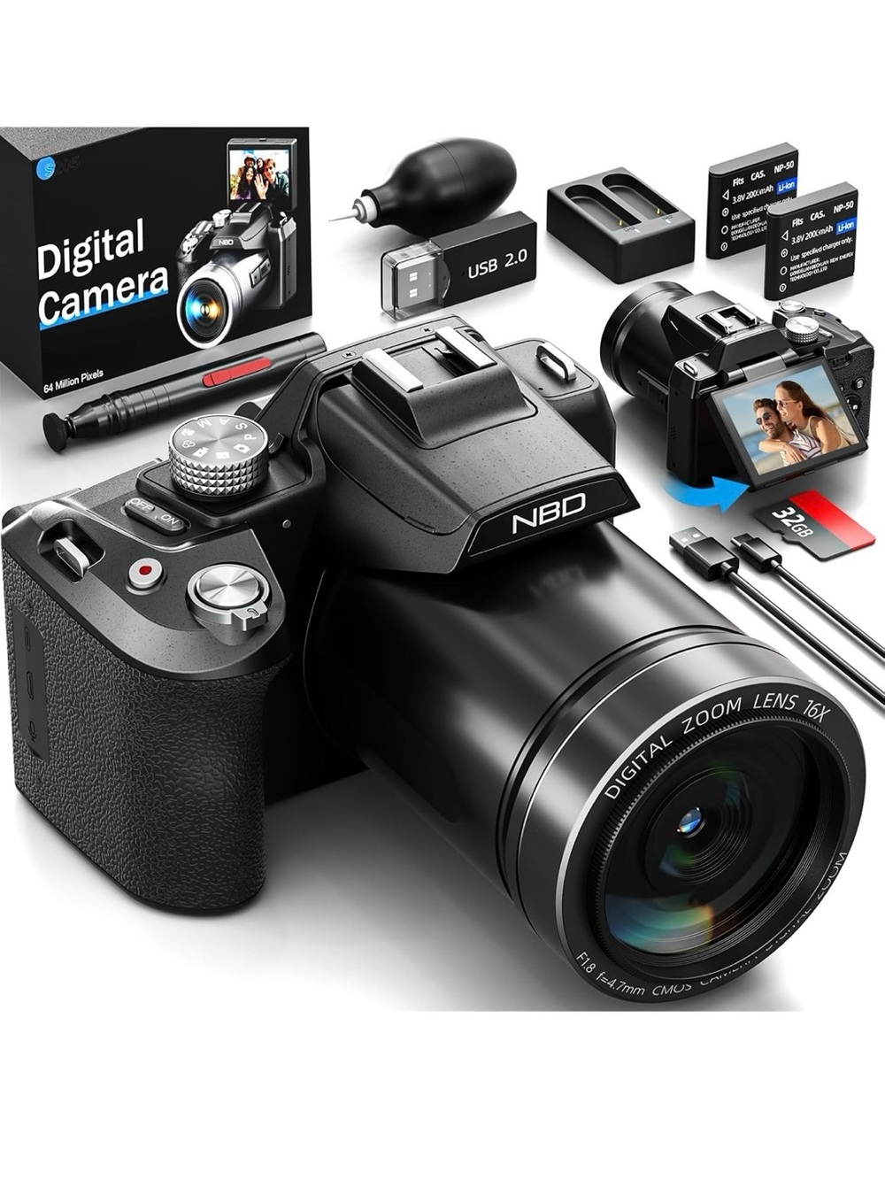 NBD Black Compact Digital Camera with 16x Zoom Lens